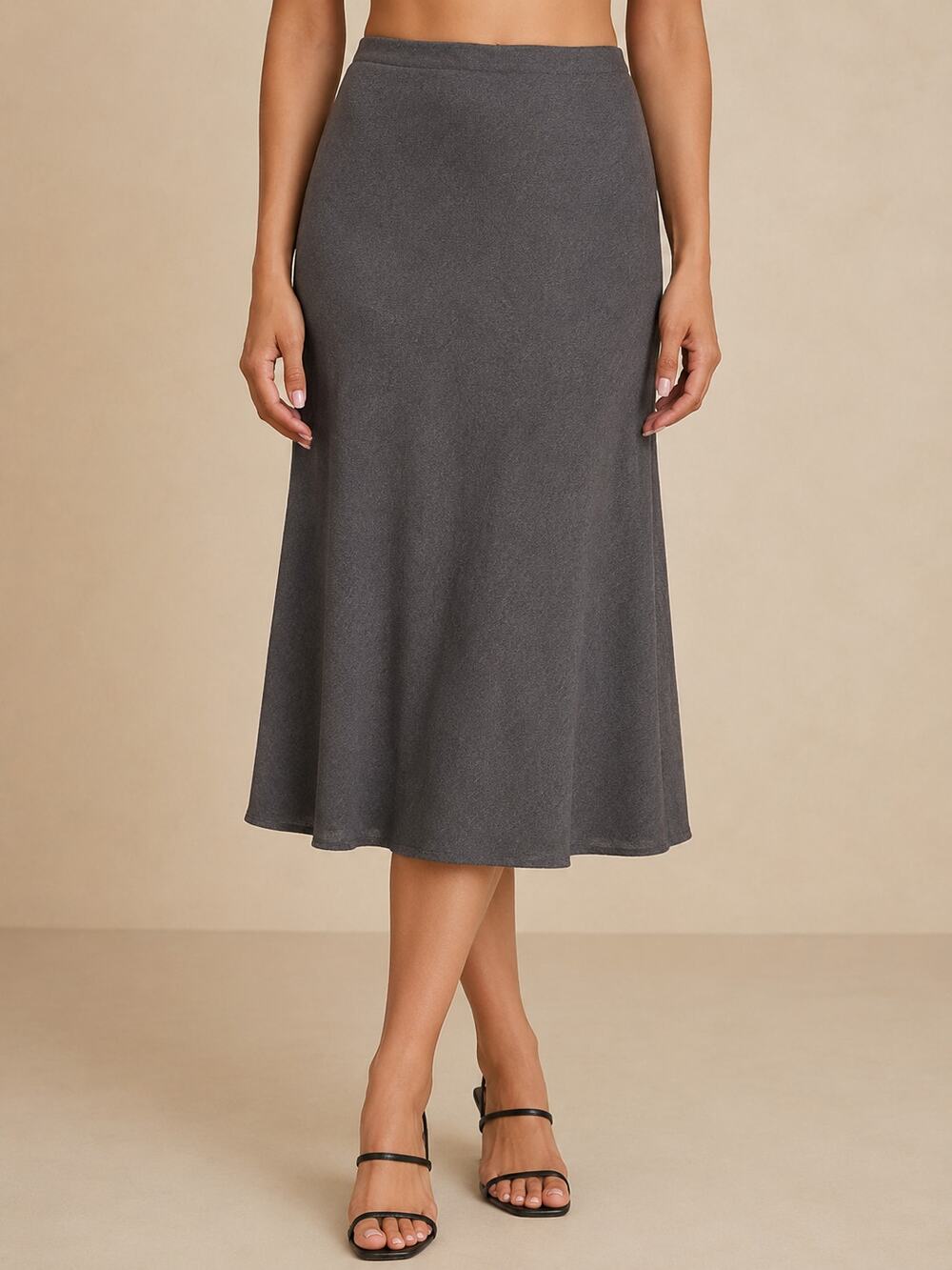 Eileen Fisher Midi Skirt Womens Small Gray Linen Cotton A-Line Flowy Lagenlook